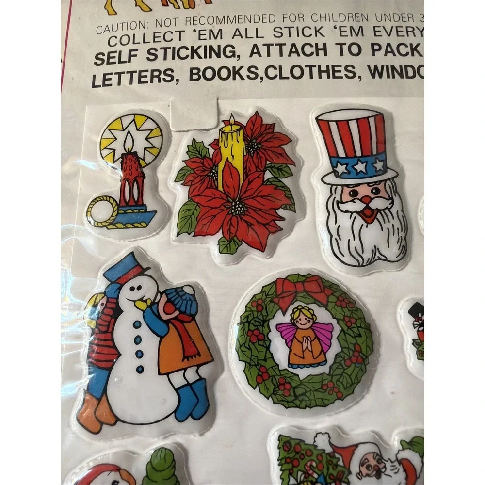 Vintage Christmas Puffy Stickers Vinyl Stick On Santa Wreath Frosty 3D Sheet